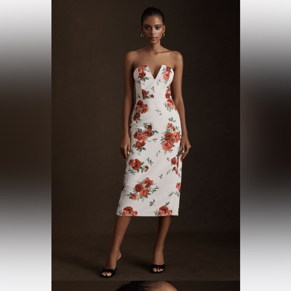 Sachin & Babi Nora Rose Strapless Notch-Neck Taffeta Midi Dress, 12